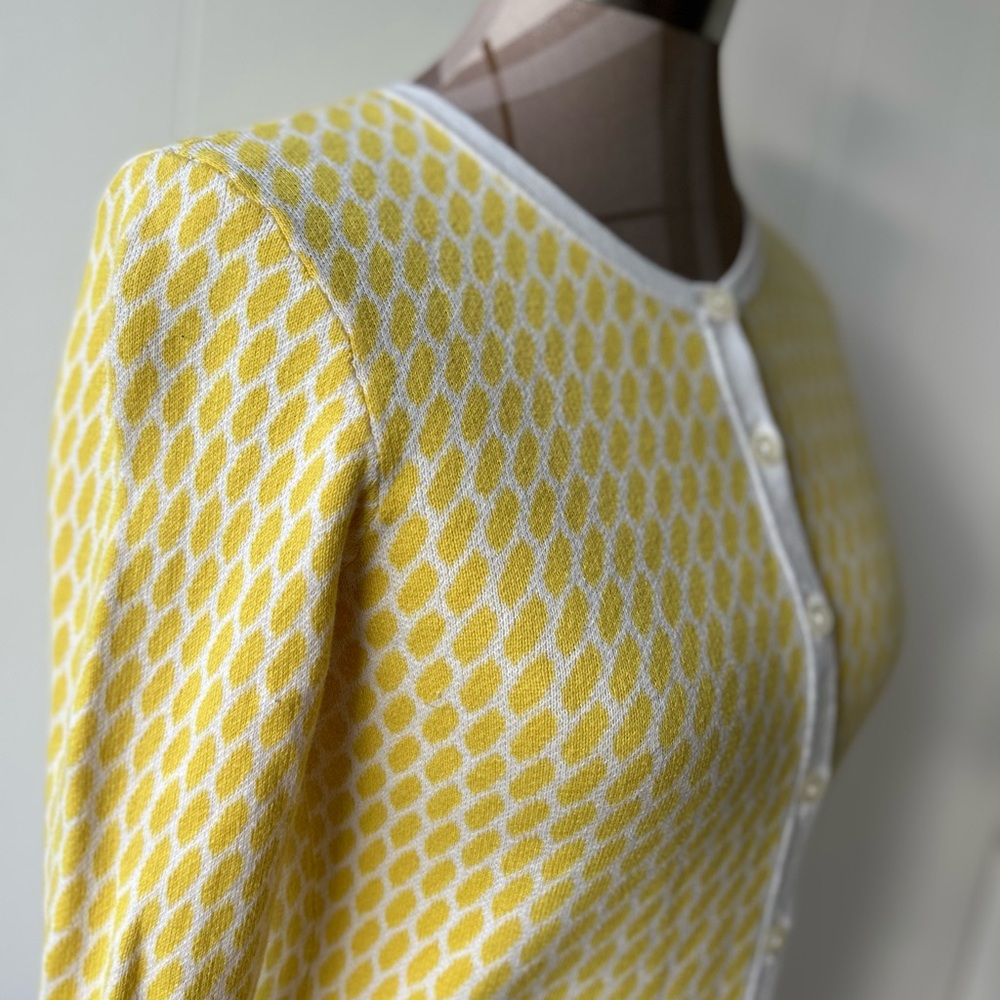 Ann Taylor XS 100% Cotton Yellow and White Knit Cardigan